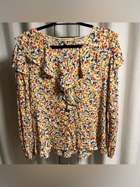 Democracy floral  Ruffle Front Long-Sleeve Top - Yellow Multi